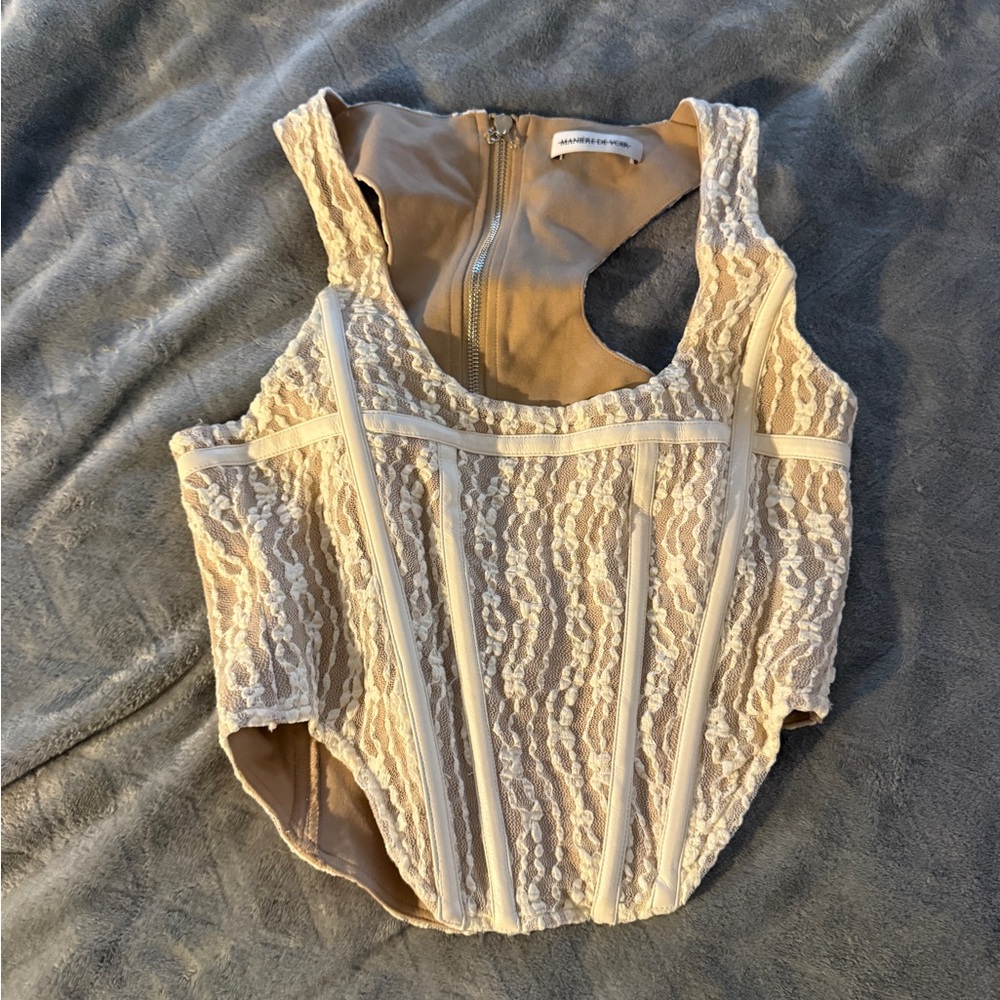 Maniere De Voir Cream Lace Corset Top